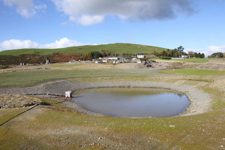 Flood attenuation pond after hydroseeding